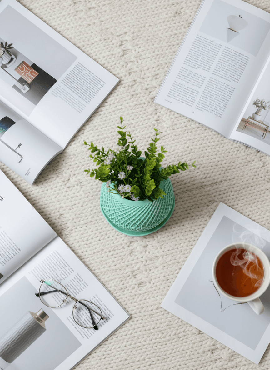 Variação vertical do vaso em prateleira iluminada