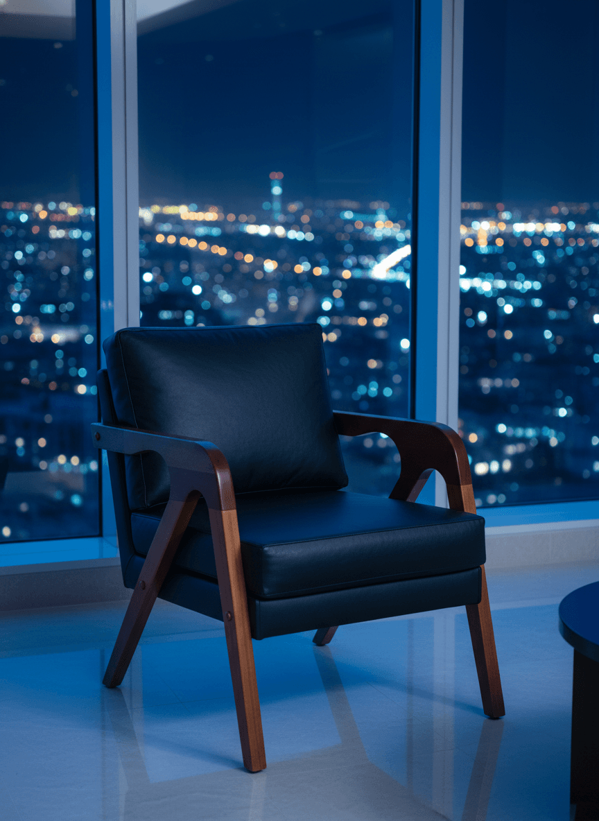 Close da poltrona moderna em ambiente aconchegante